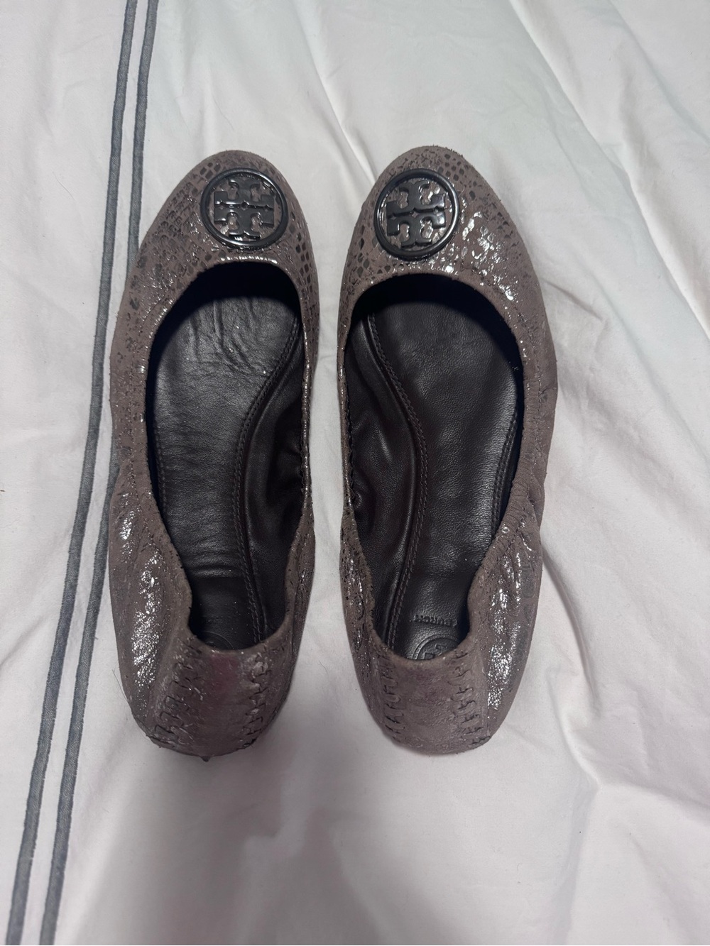 Tory Burch textured suede scrunch Ballet Flats in metallic brown